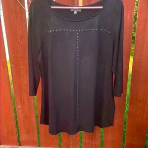 Laura 3/4 Sleeve Top w a suede Like Patina and Silver Studs  Size XL